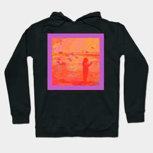 Girl and Seagulls Abstracted in Neon Colors Hoodie